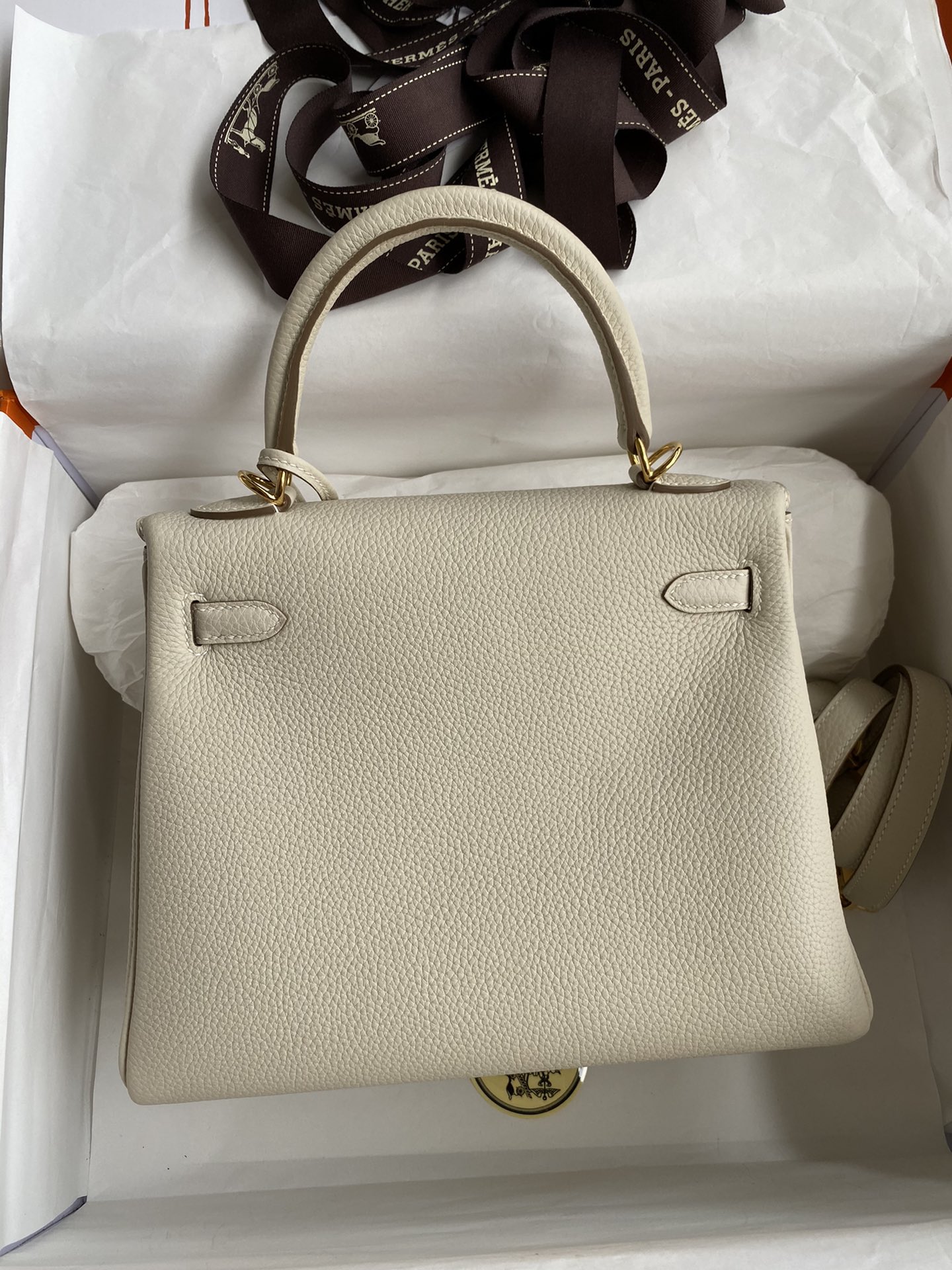 Hermes Kelly 25cm Handbag Shoulder Bag in White Togo Leather